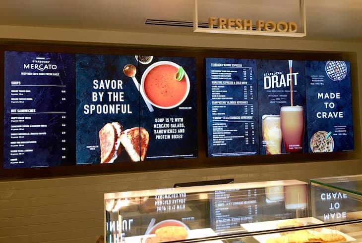 Starbucks uses digital menu boards in many of their locations 
