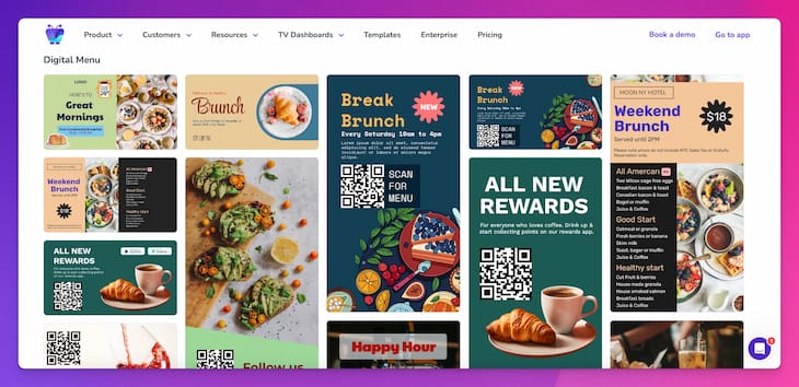 Fugo offers hundreds of digital signage templates, including digital menus