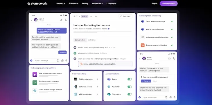 UI screenshot of Atomicwork enterprise service management software