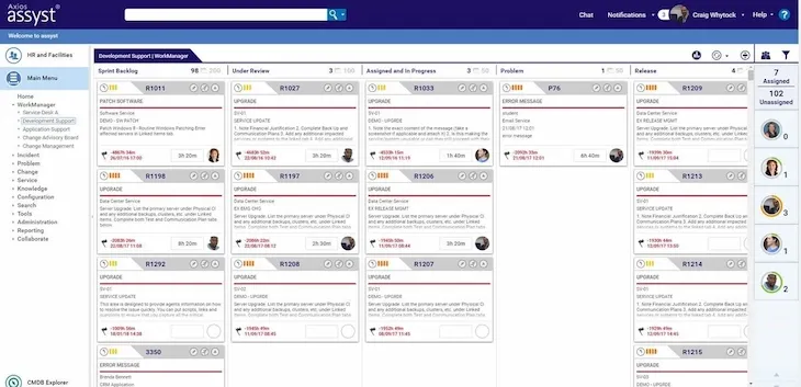 UI screenshot of IFS Assyst enterprise management software benefits