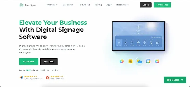 Website screenshot of Optisigns digital signage software