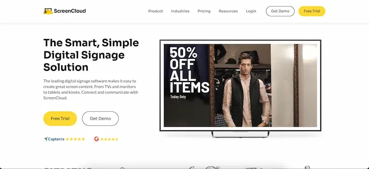 Website screenshot of Screencloud digital signage software