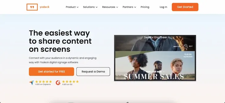 Website screenshot of Yodeck digital signage software